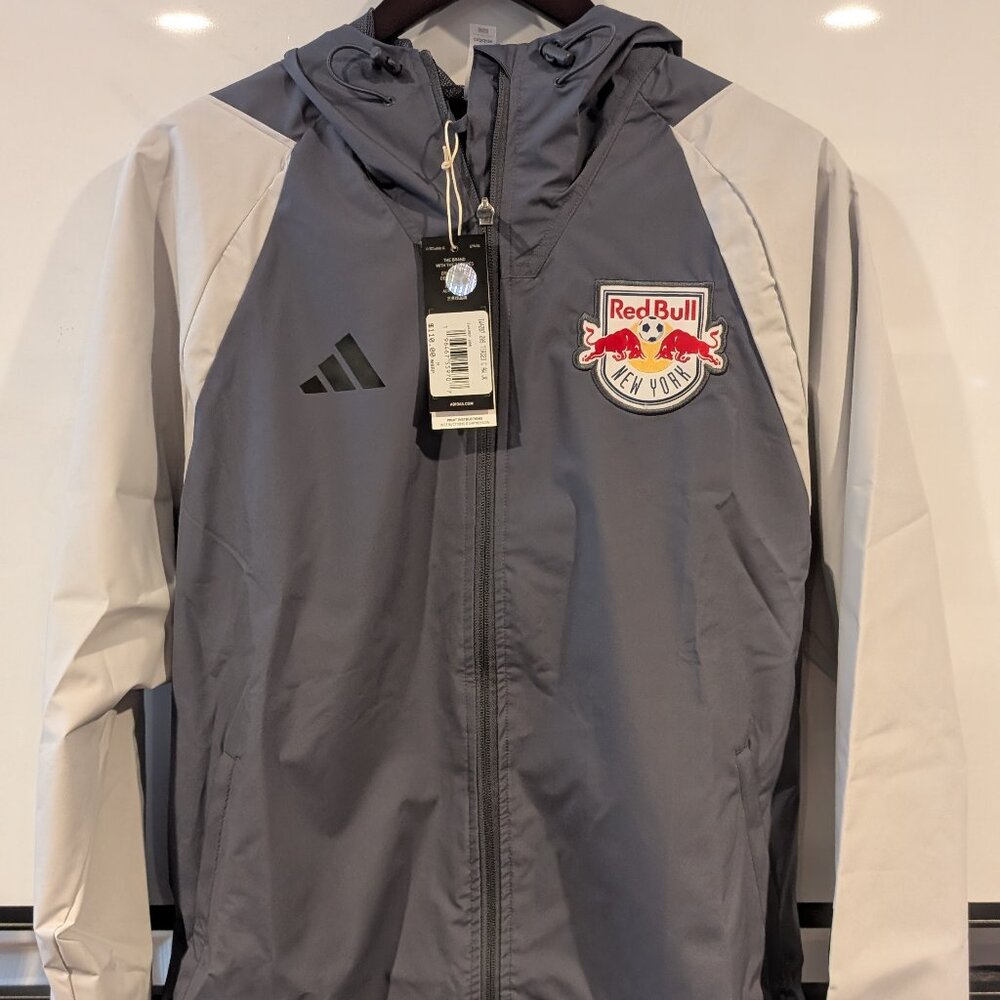 New York Red Bulls - Adidas Gray Rain Jacket - Size Medium NWT